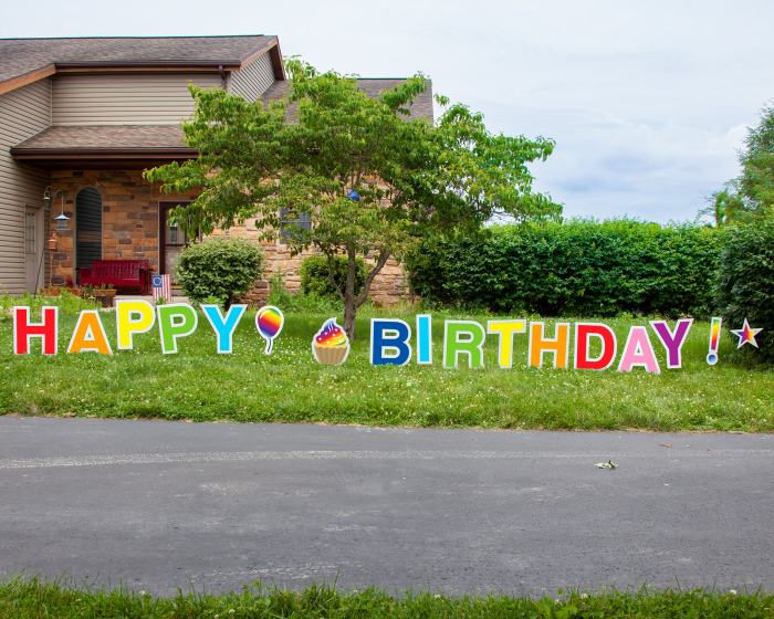 Birthday signs happy cupcake yard pink green decorations party shopping three celebration shop large