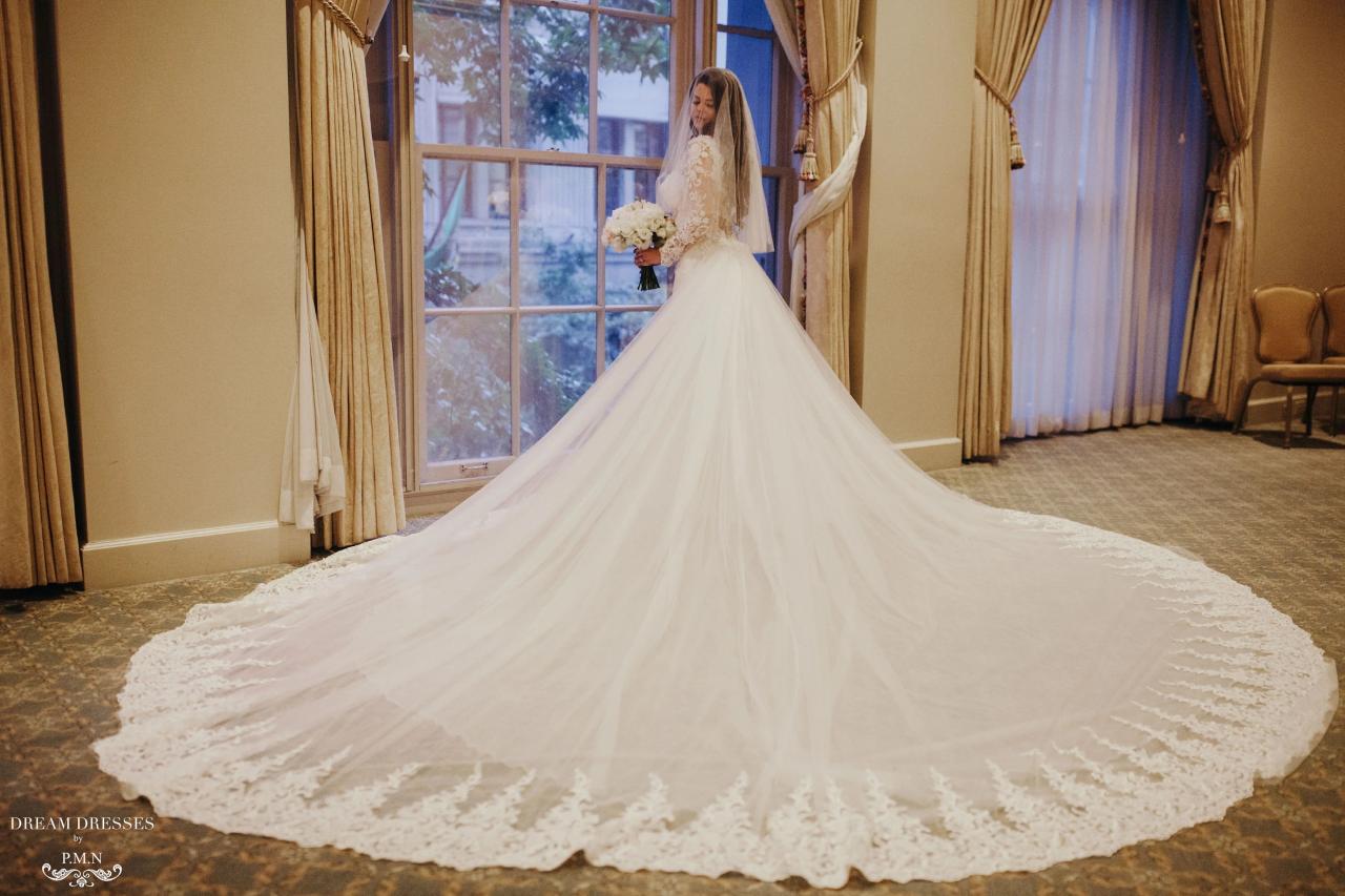 Lace wedding dress with train