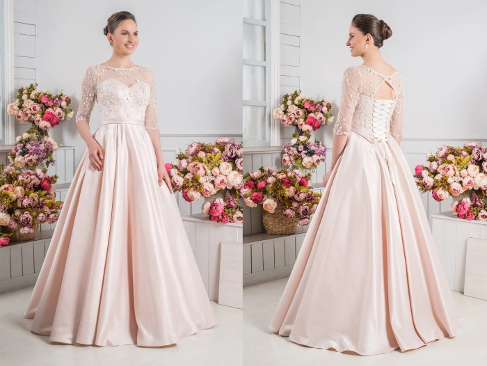 Long sleeve blush wedding dress