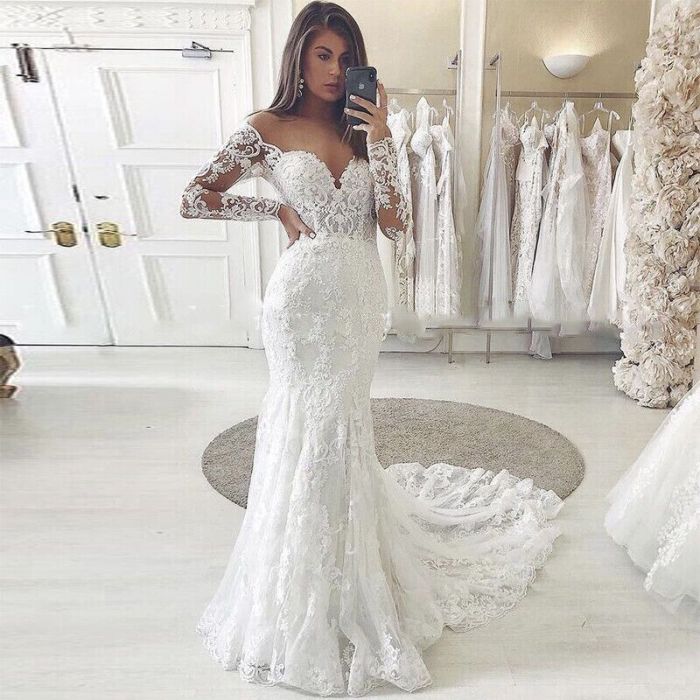 Lace mermaid strapless wedding dresses